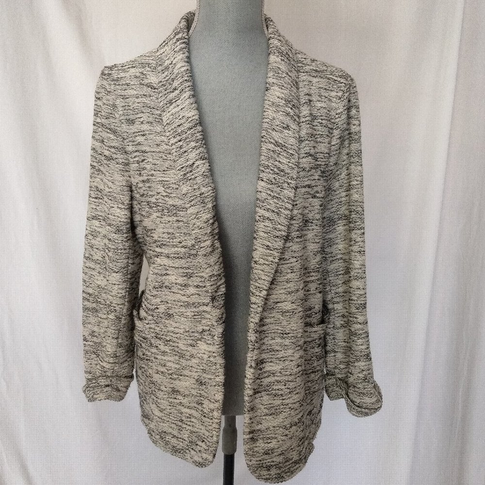 Maison Jules Marled Knit Cardigan Blazer in Grey Combo XLARGE